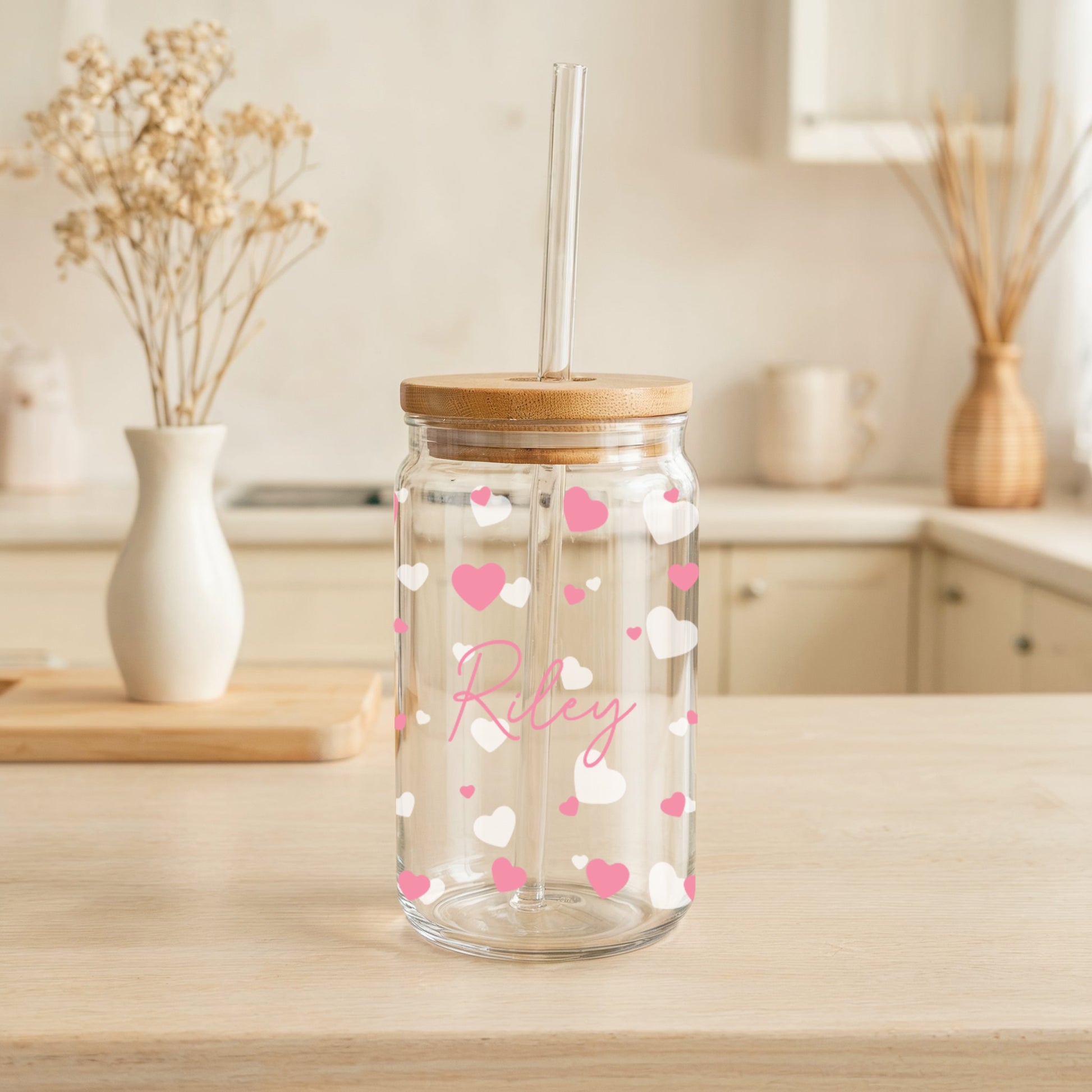 Small Hearts Iced Coffee Cup, Valentine's Day Glass Tumbler Gift