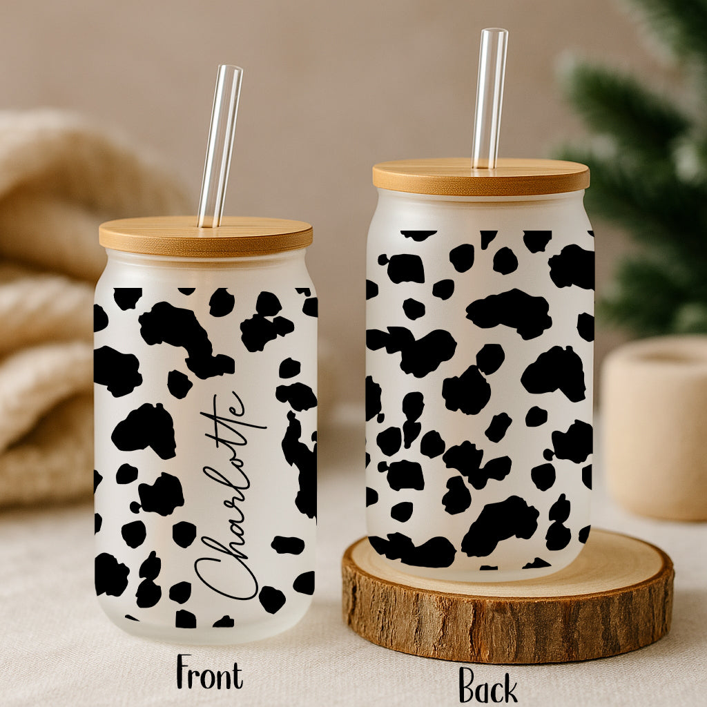 Eco-Friendly Cow Pattern Glass Tumbler, Ideal for Farm Animal Lovers