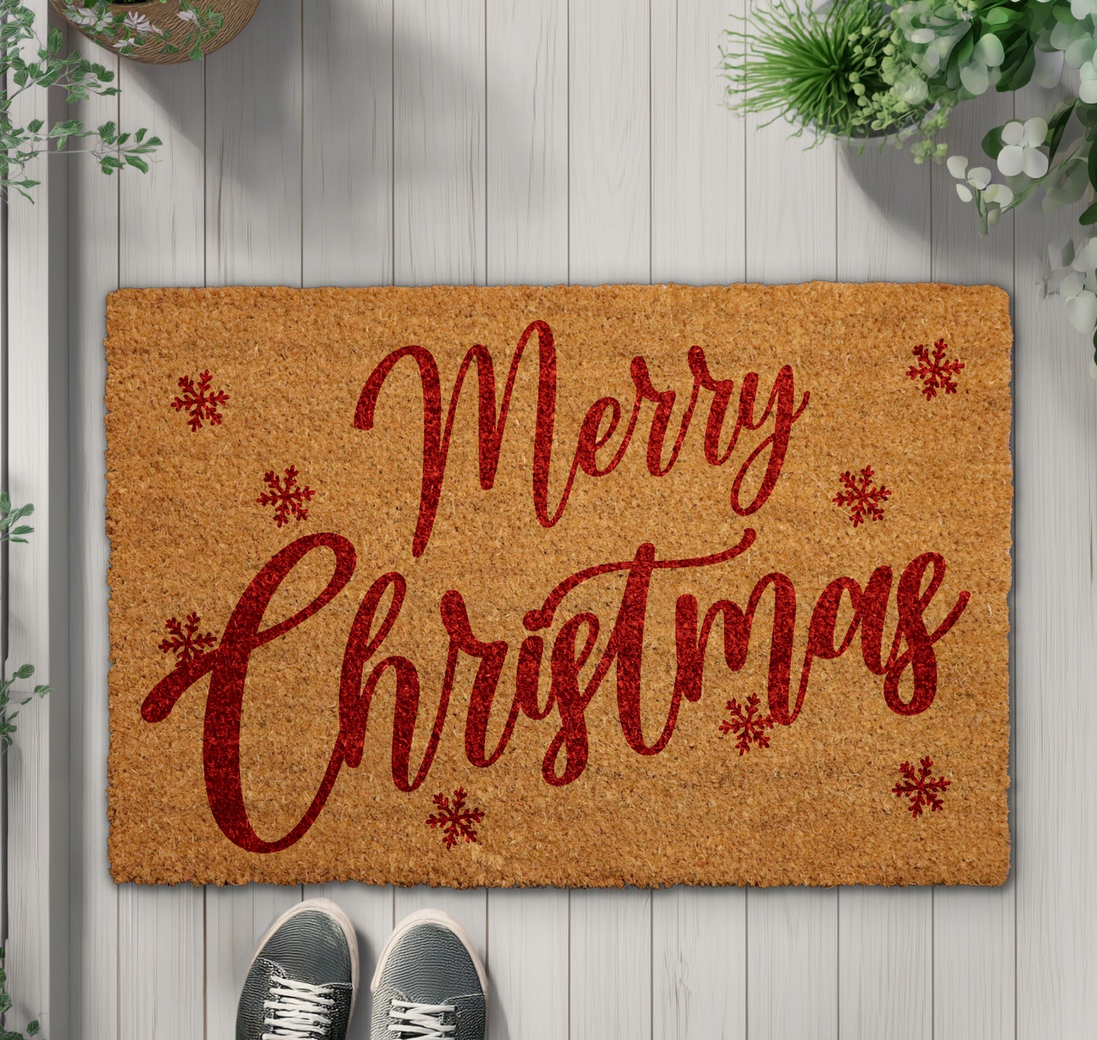 Festive Holiday Doormat: Merry Christmas Welcome Mat, Cute Xmas Rug