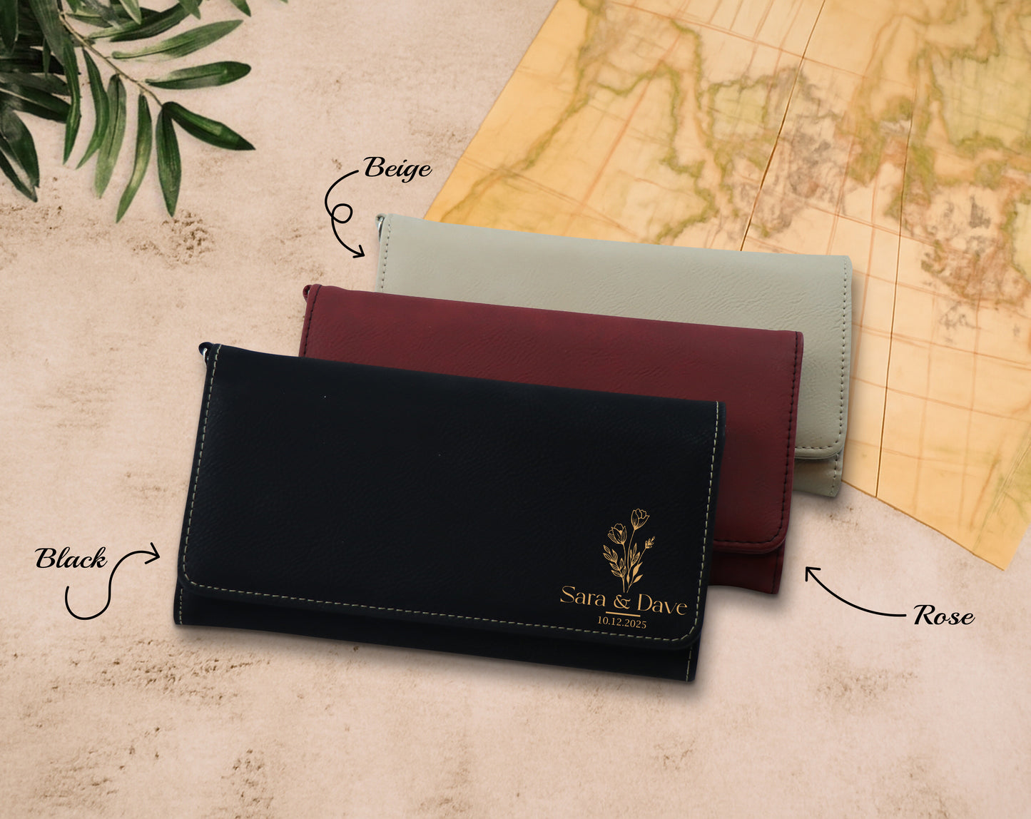 Engraved Vegan Leather Clutch, Custom Initial & Date Wristlet - Perfect Gift