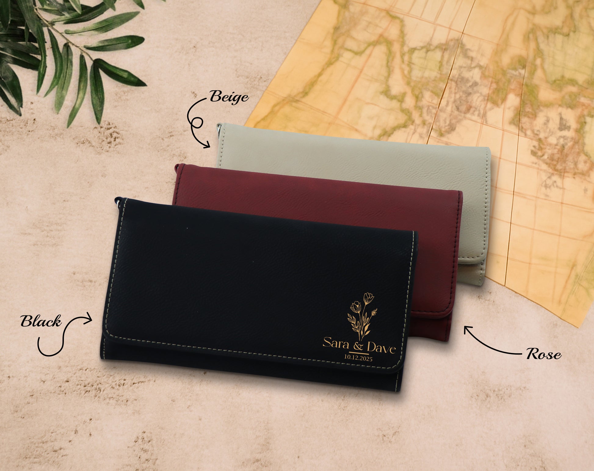 Engraved Vegan Leather Clutch, Custom Initial & Date Wristlet - Perfect Gift