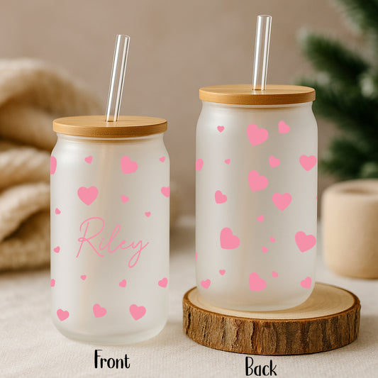 Small Hearts Iced Coffee Cup, Valentine's Day Glass Tumbler Gift