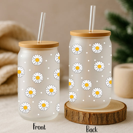 Floral Customizable Daisy Tumbler, Cute Eco-Friendly Iced Coffee Cup