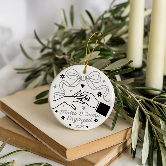 Aesthetic Hands Couple Ornament, Personalized Engagement Souvenir, Ceramic Keepsake.