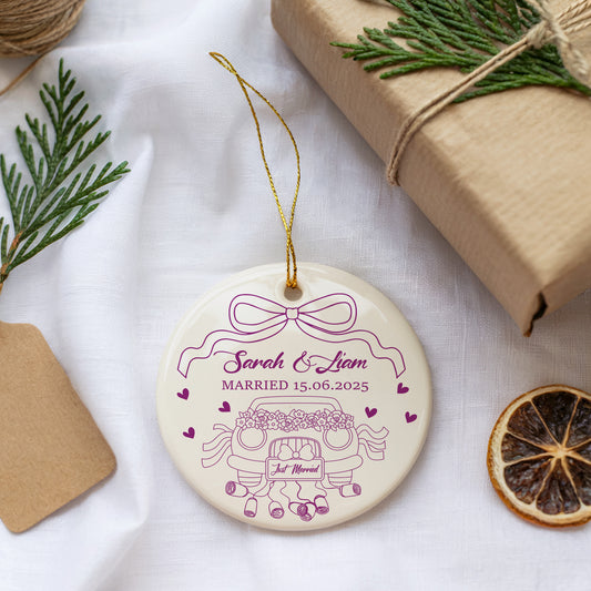 Personalized Just Married Ceramic Keepsake, Bride And Groom Gift Ornament