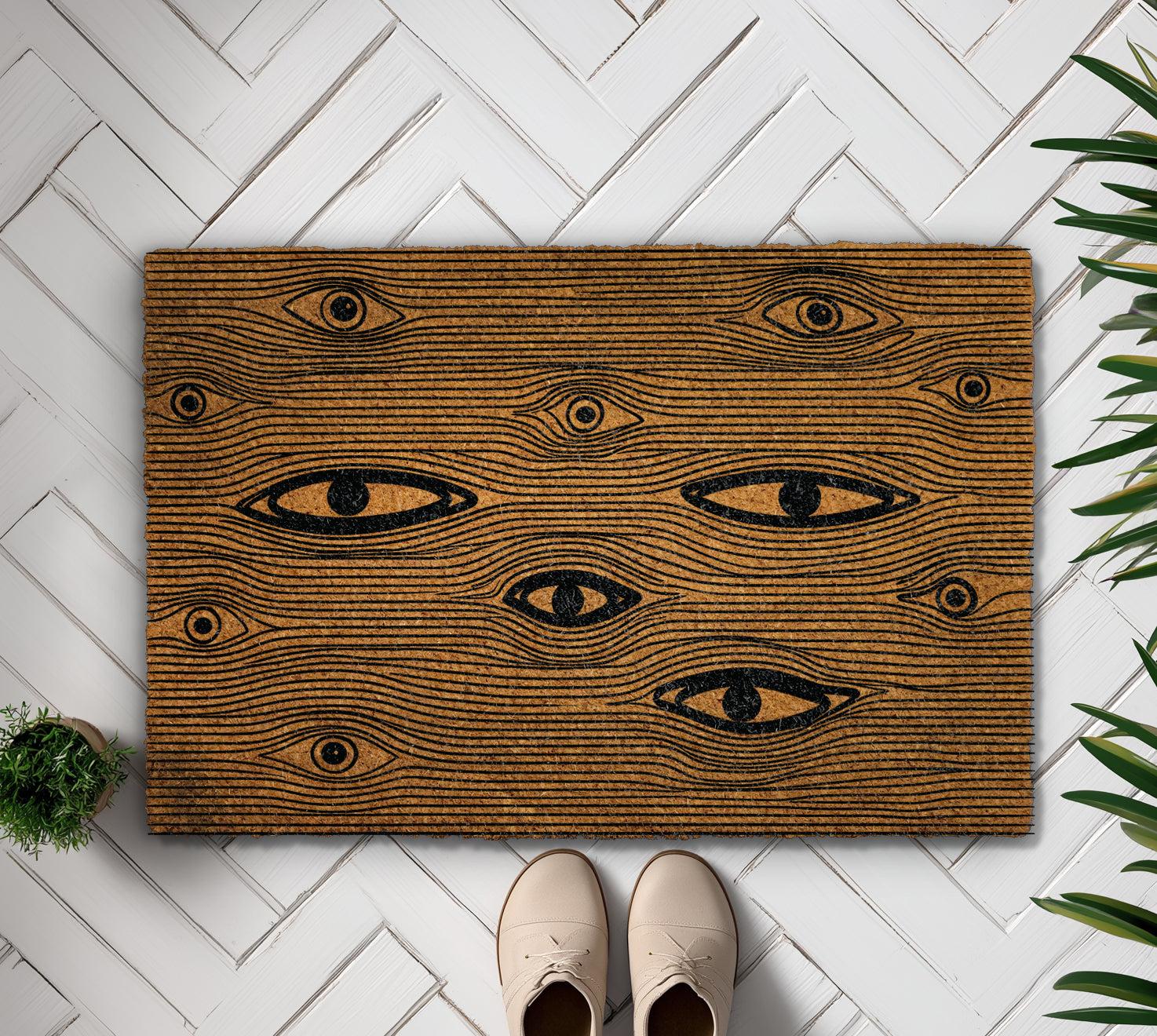 Abstract Art Front Porch Decor, Mystical Eyes Doormat for Spiritual Home