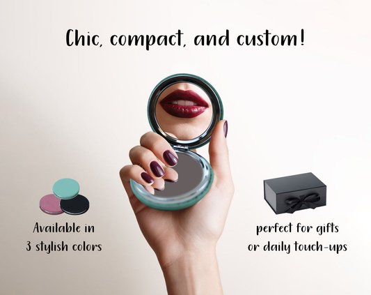 Personalized Leatherette Pocket Mirror, Stylish Border, Ideal Travel Gift For Her