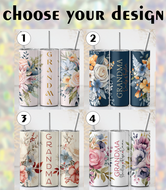 Aesthetic Grandma Stainless Steel Tumbler, Water Color Flower Bouquet Design