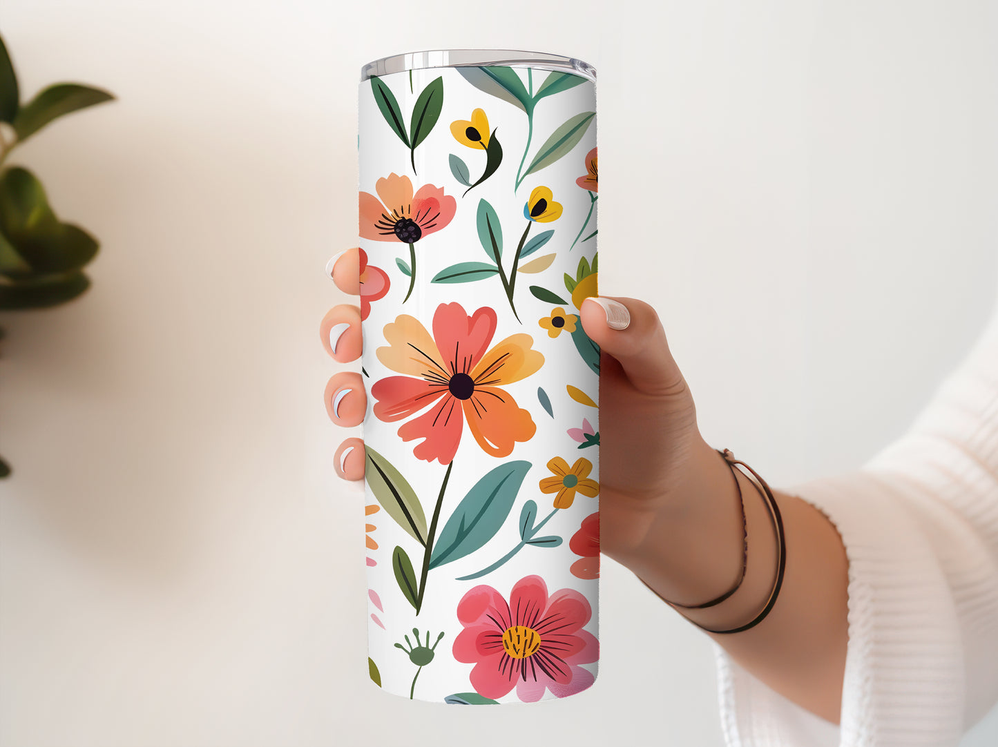 20oz Stainless Steel Floral Tumbler, Insulated Cup, Cute Travel Mug
