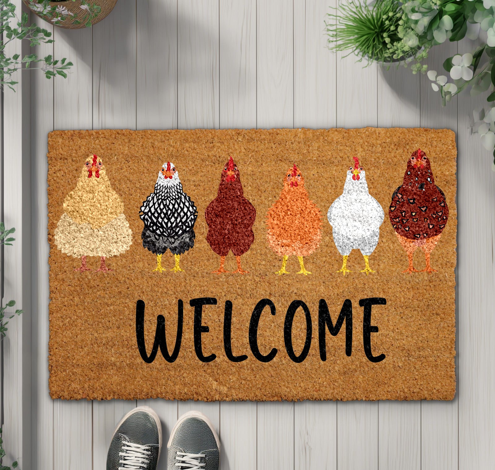 Rustic Chicken Welcome Mat: Funny Farmhouse Decor for Country Homes