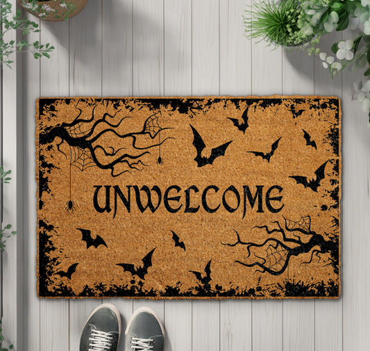 Gothic Bat Doormat, Funny Halloween Welcome Mat, Spooky Front Rug
