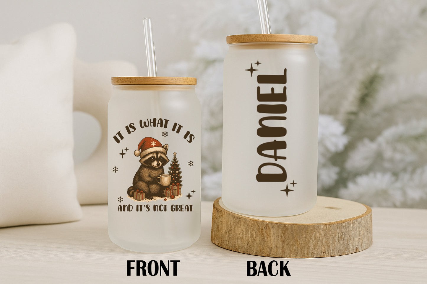 Sarcastic Raccoon Xmas Tumbler, Custom Funny Holiday Gift for Coworker