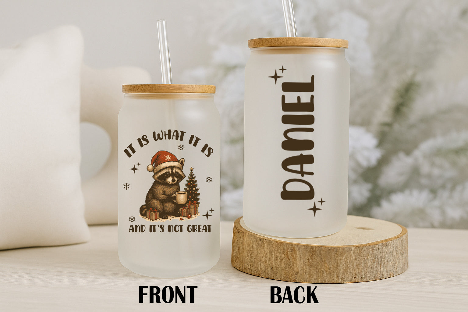 Sarcastic Raccoon Xmas Tumbler, Custom Funny Holiday Gift for Coworker