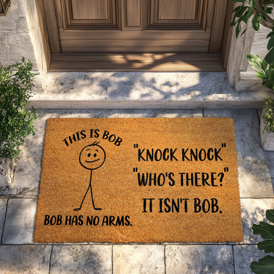 Knock Knock, Stick Figure Welcome Mat, Humorous Home Entrance Rug