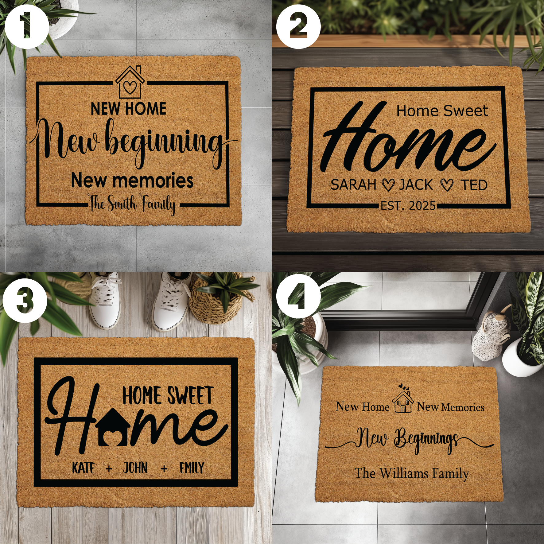 Personalized "Home Sweet Home" Coir Doormat, Custom Family Name Welcome Mat