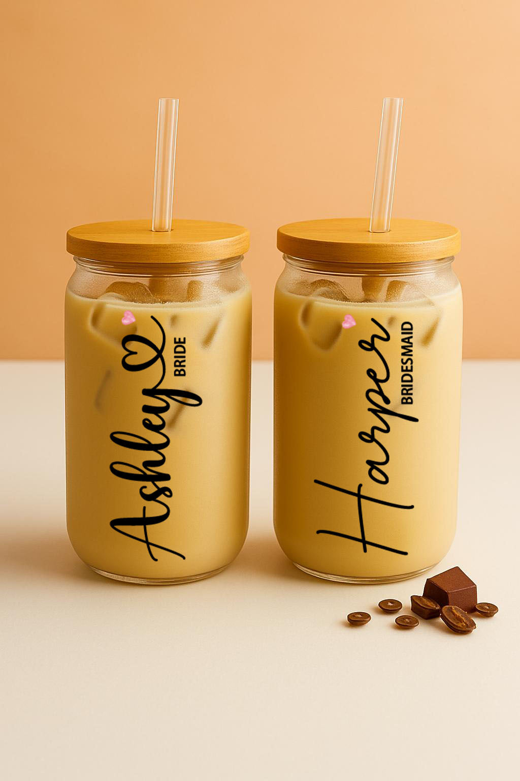 Personalized Bride & Bridesmaids Glass Tumblers, Matching Bachelorette Sipper Cups