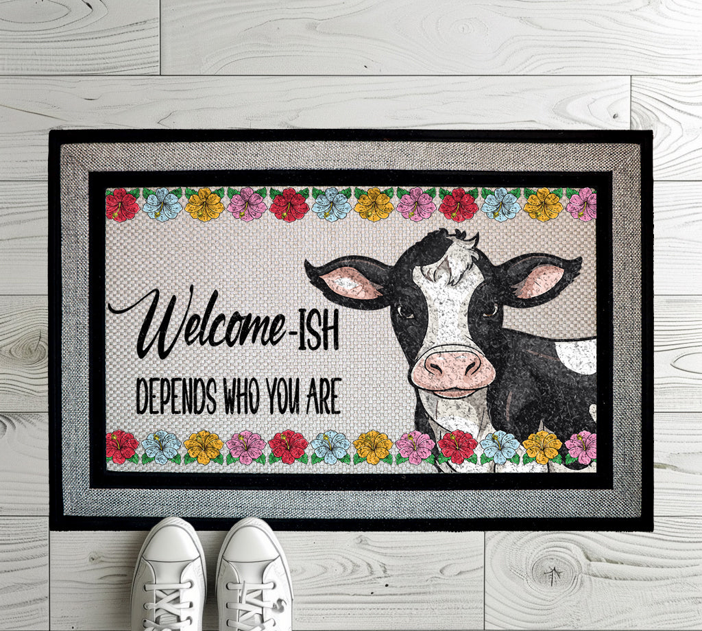 Floral Cow Funny Doormat, Sarcastic Farmhouse Entry Rug, New Home Gift