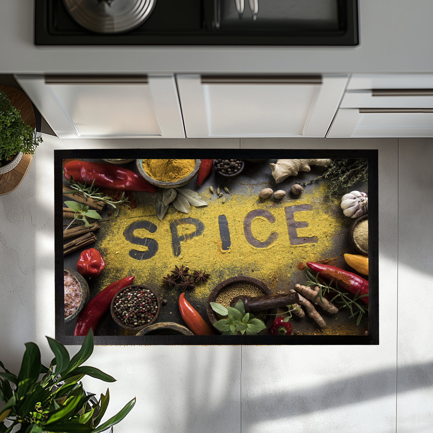 Spice up your kitchen with this comfortable decorative rug