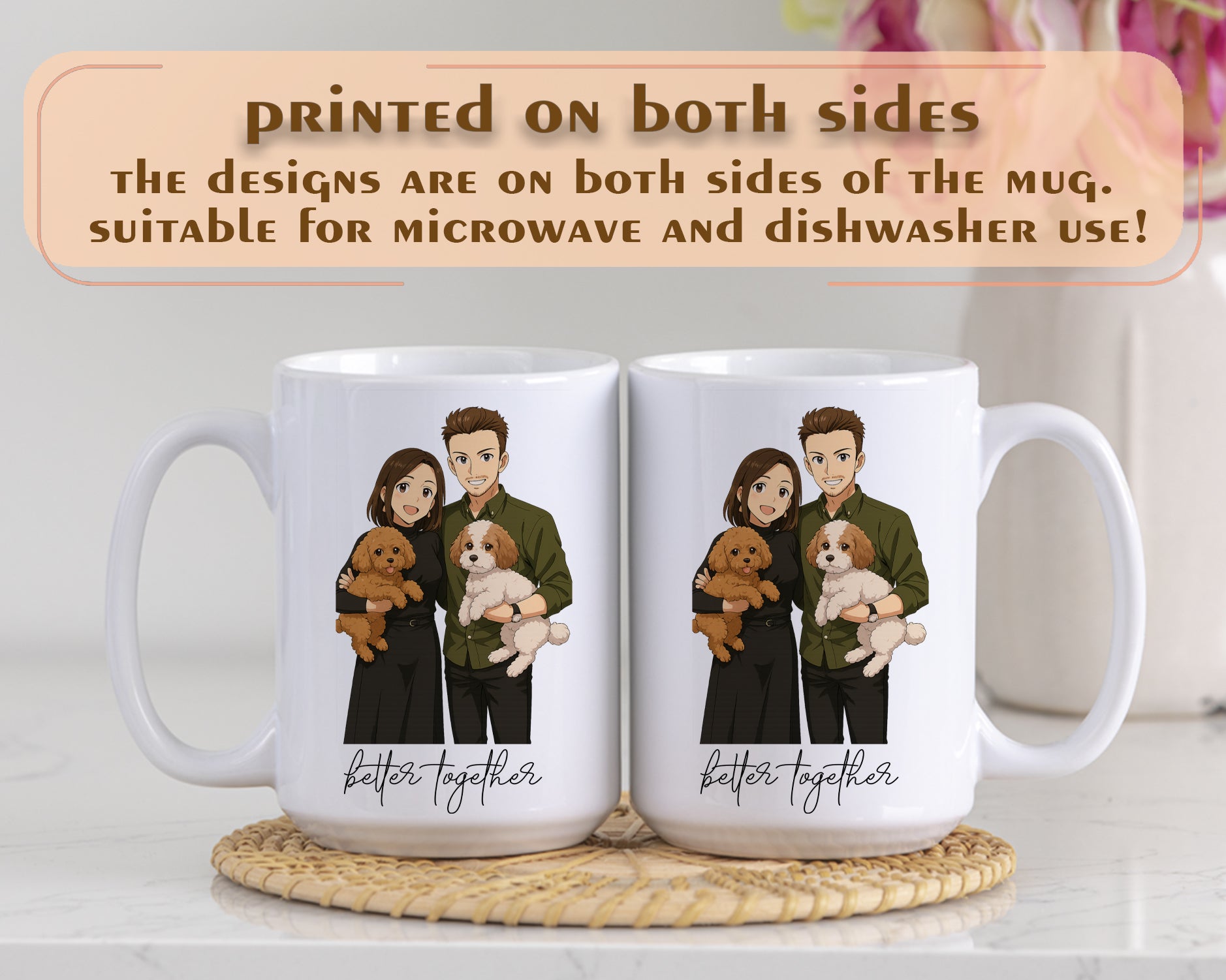Custom Anime Photo Mug, Personalized Family Cartoon Ceramic Tea Cup