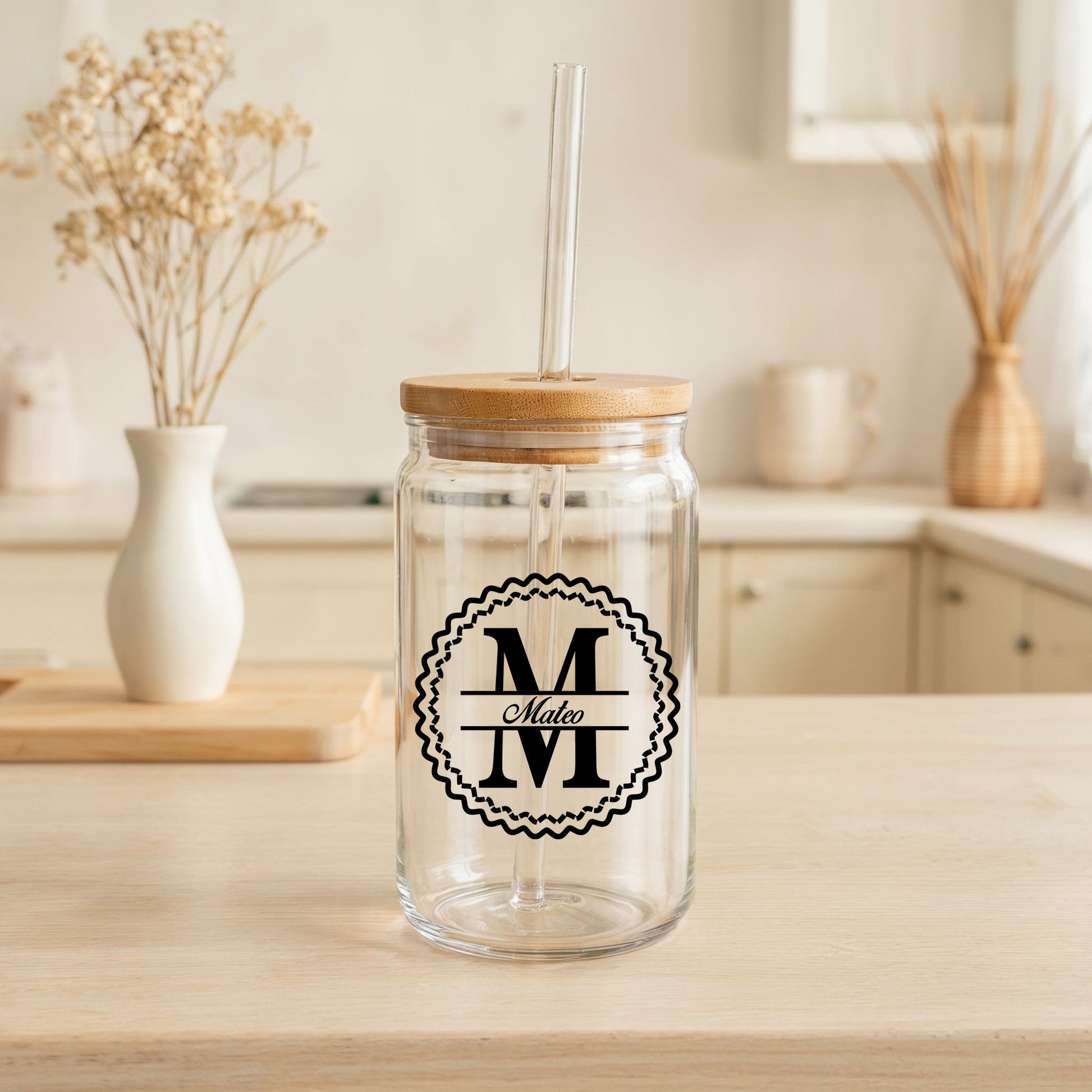 Custom Initial Letter Glass Can Tumbler, Family Matching Coffee Cup