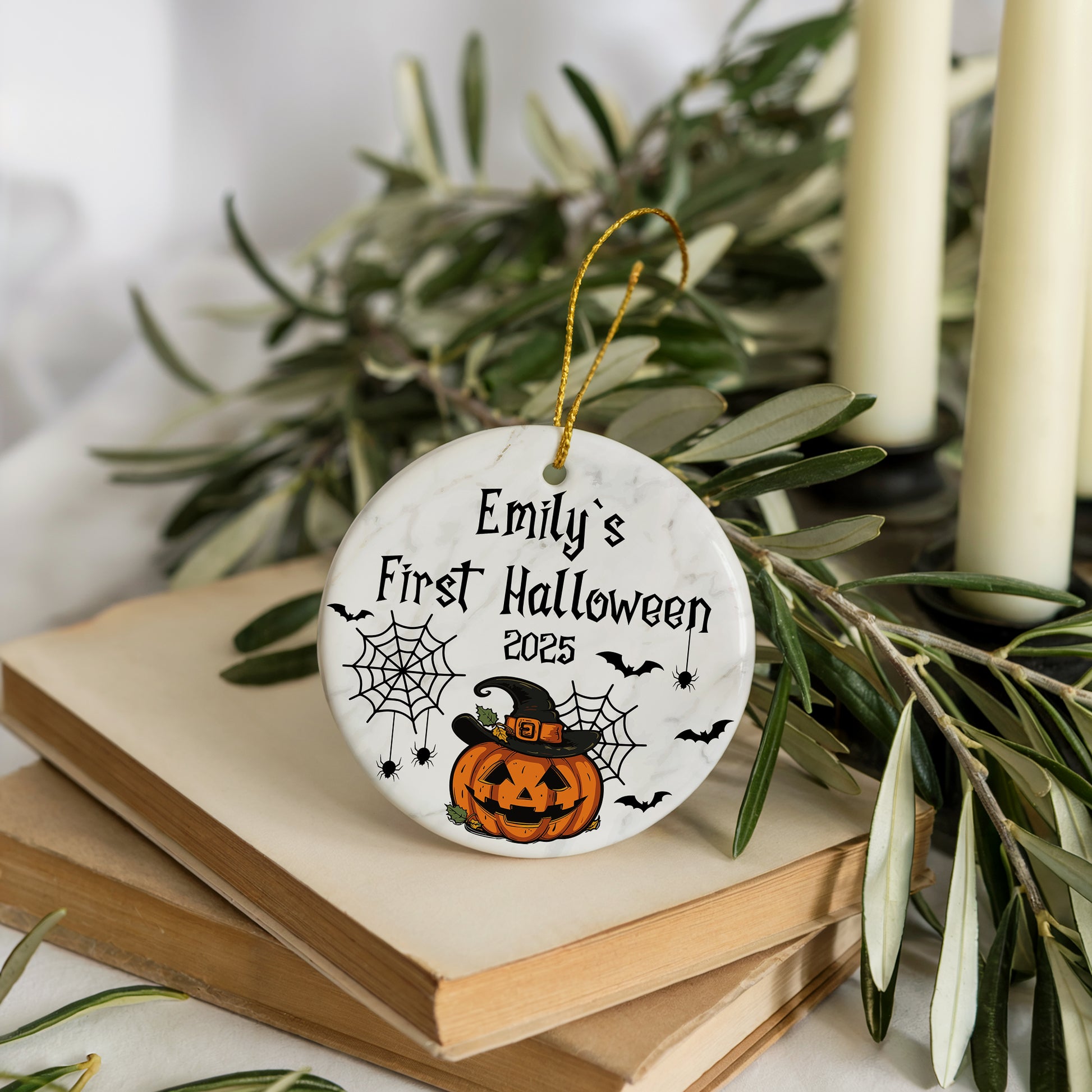 Personalized Baby's First Halloween Ornament, Spooky Jack-O-Lantern Design Keepsake