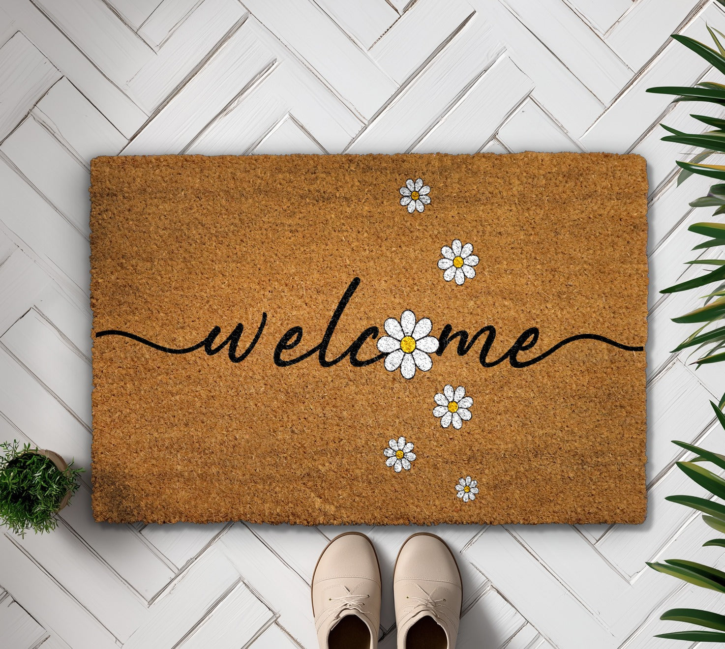 Spring Daisy Doormat: Floral Welcome for Farmhouse Porch Decor