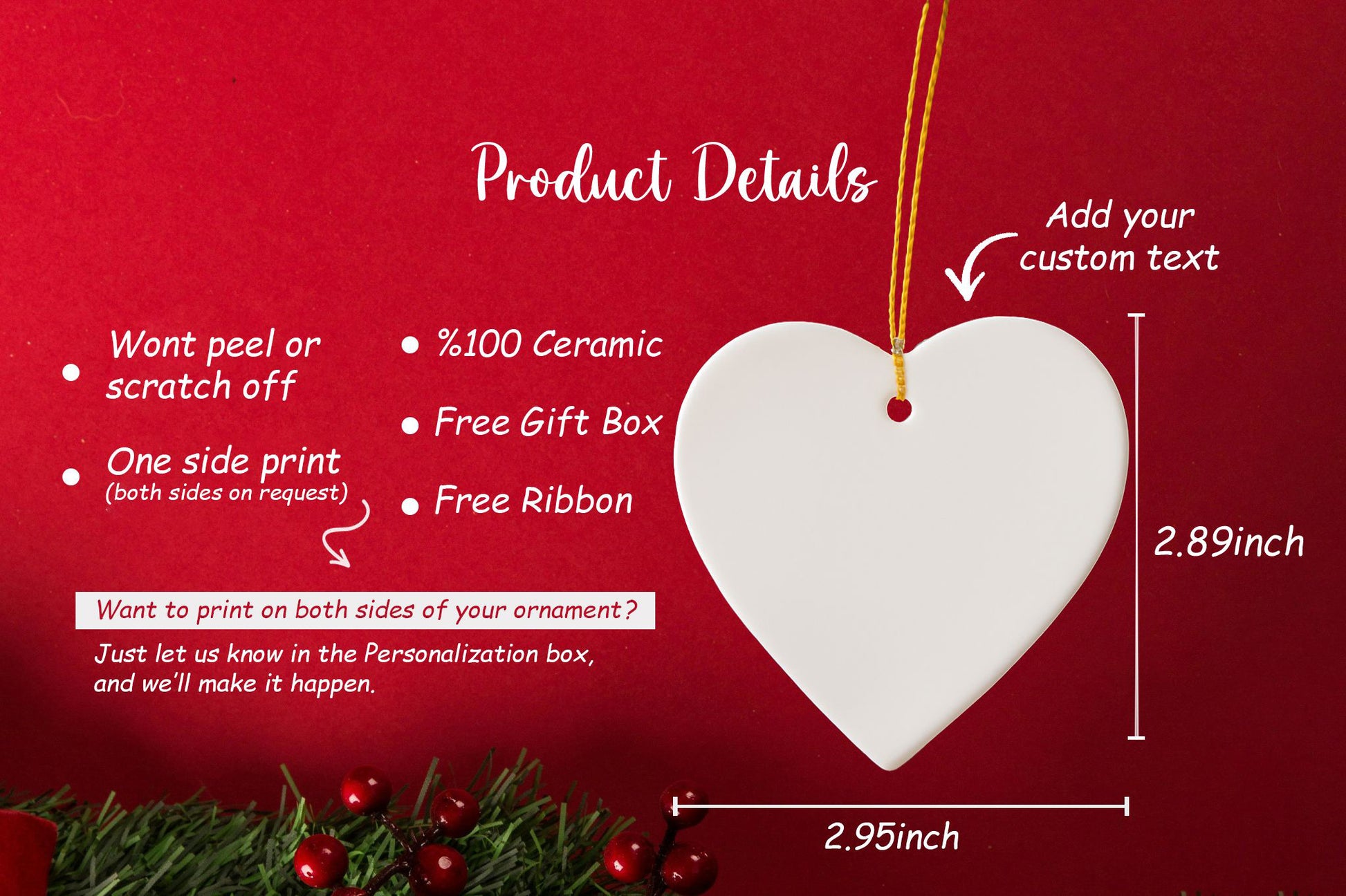Personalized Heart Ceramic Ornament, Wedding Anniversary Love Keepsake, Custom Bridal Gift