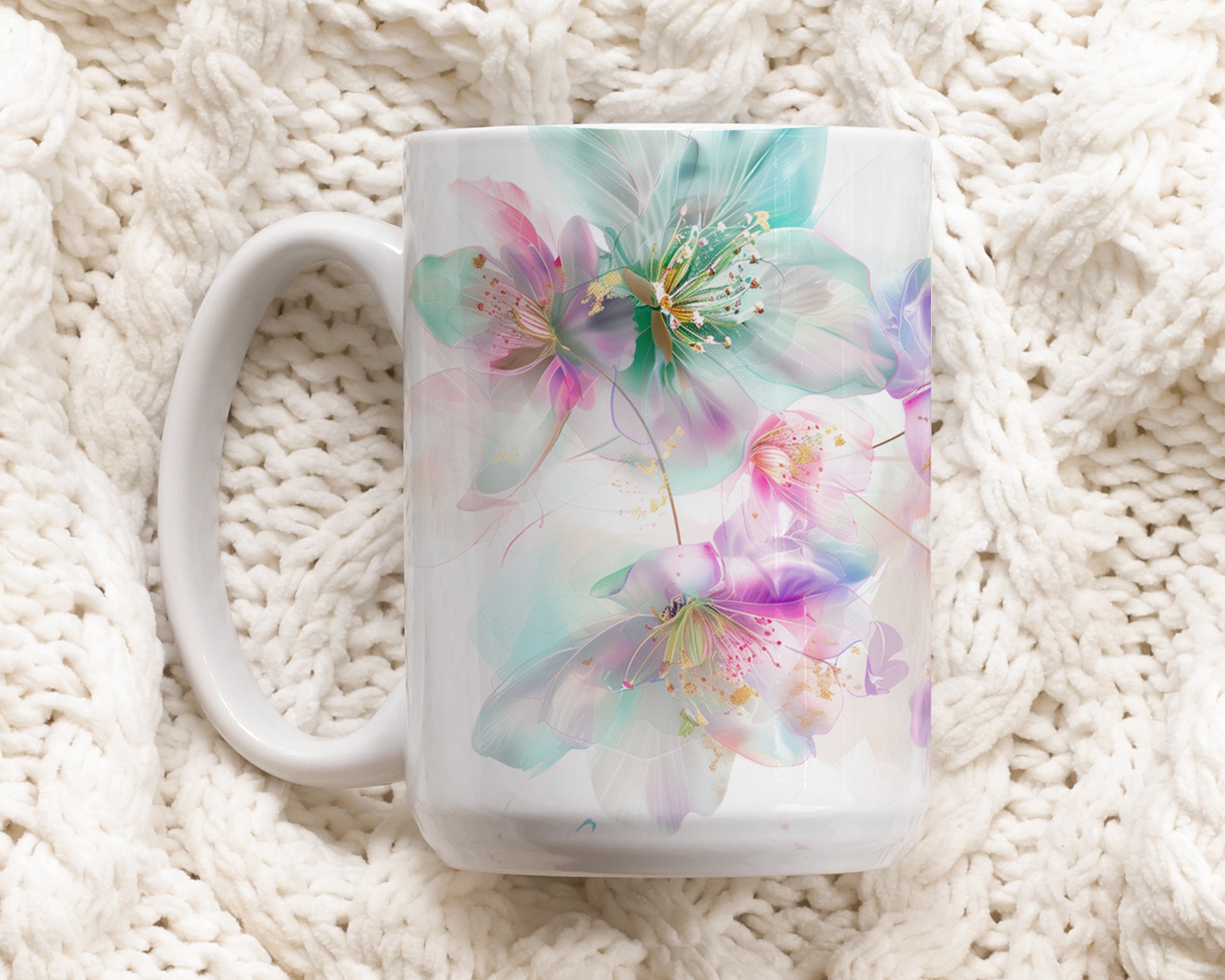 Botanical Coffee Mug, Spring Flower Pottery Tea Cup: Handcrafted Joy