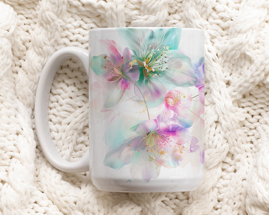 Botanical Coffee Mug, Spring Flower Pottery Tea Cup: Handcrafted Joy