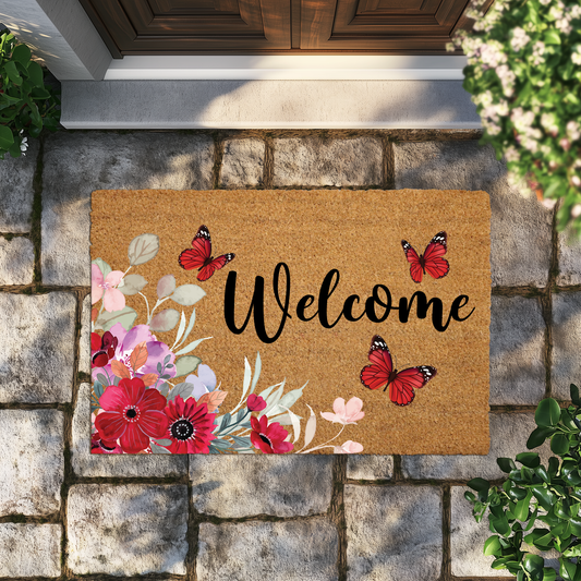 Floral Welcome Doormat, An Elegant Entryway Greeting for Your Home
