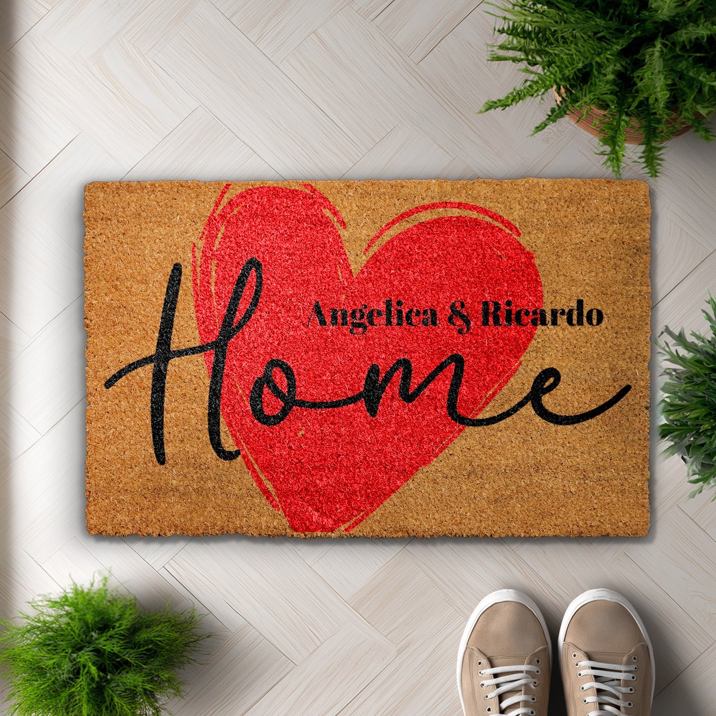 Personalized Heart Design Welcome Mat for Homeowners, Cute Front Decor