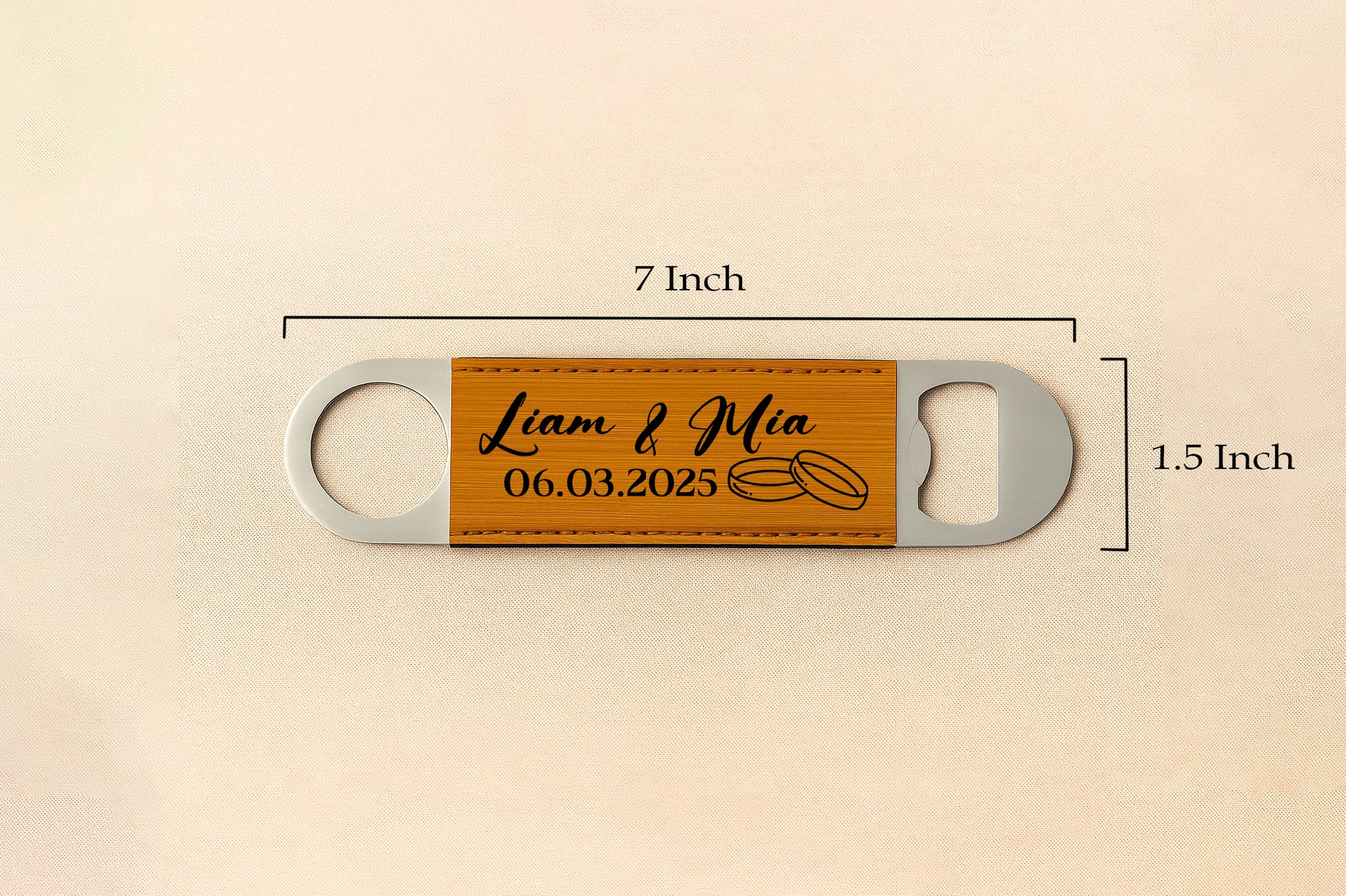 Personalized Leather Beer Opener, Custom Engraved Bar Tool for Wedding