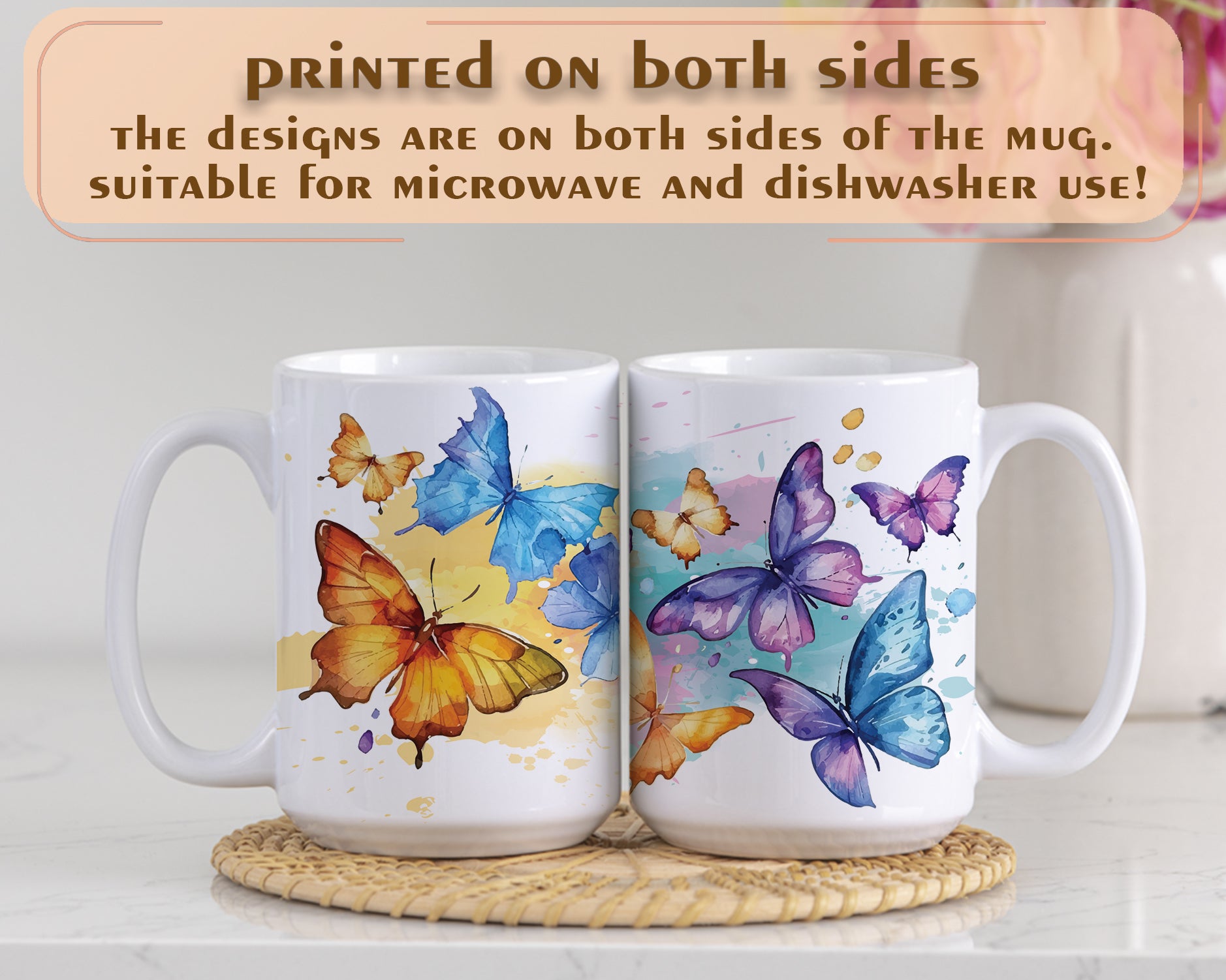 Whimsical Butterfly Mug, Colorful Ceramic Cup, Nature-Inspired Gift 11oz/15oz