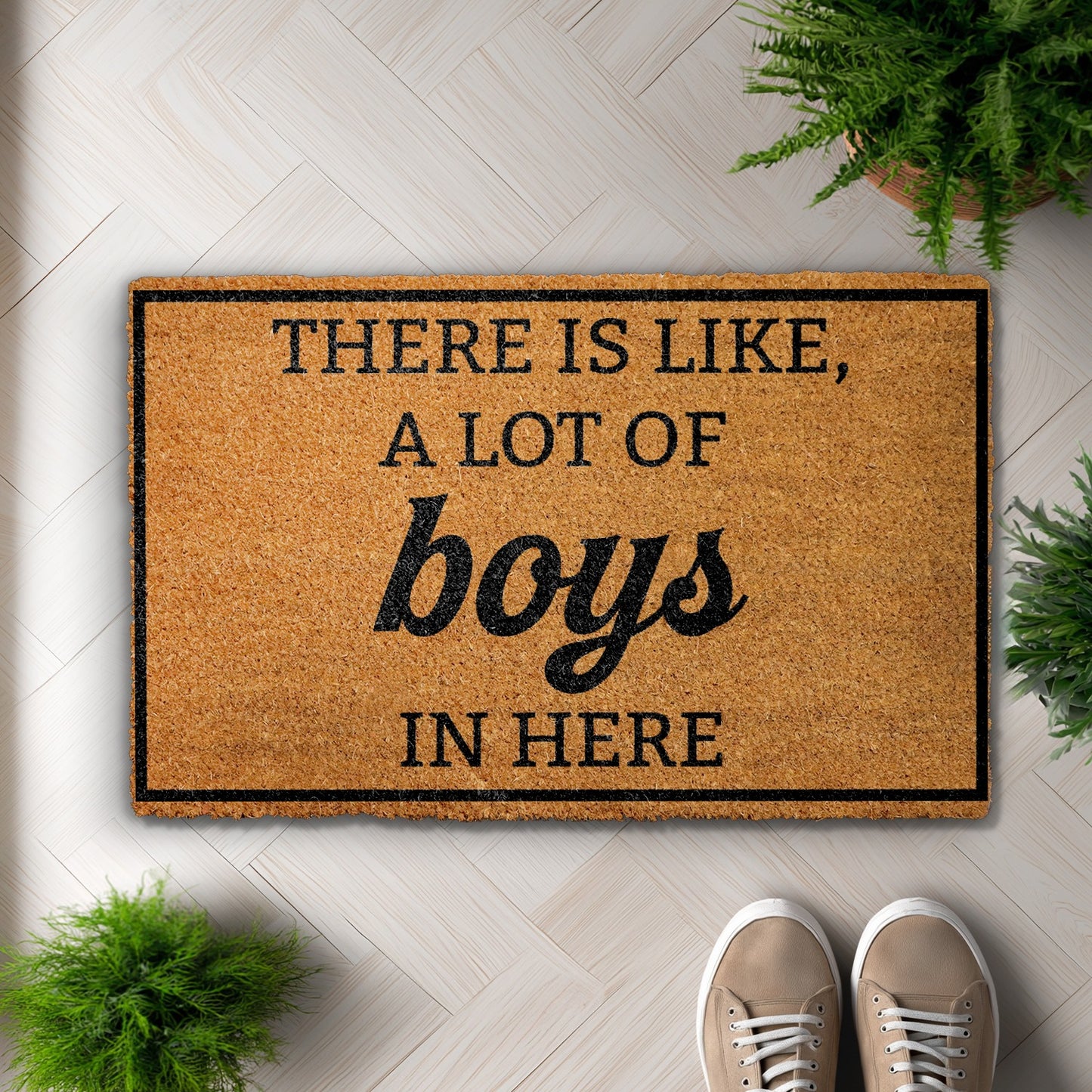 Custom Humorous Welcome Mat, Boys Mom Dad Housewarming Floormat