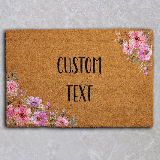 Personalized Floral Doormat, Boho Welcome Mat for Unique Housewarming