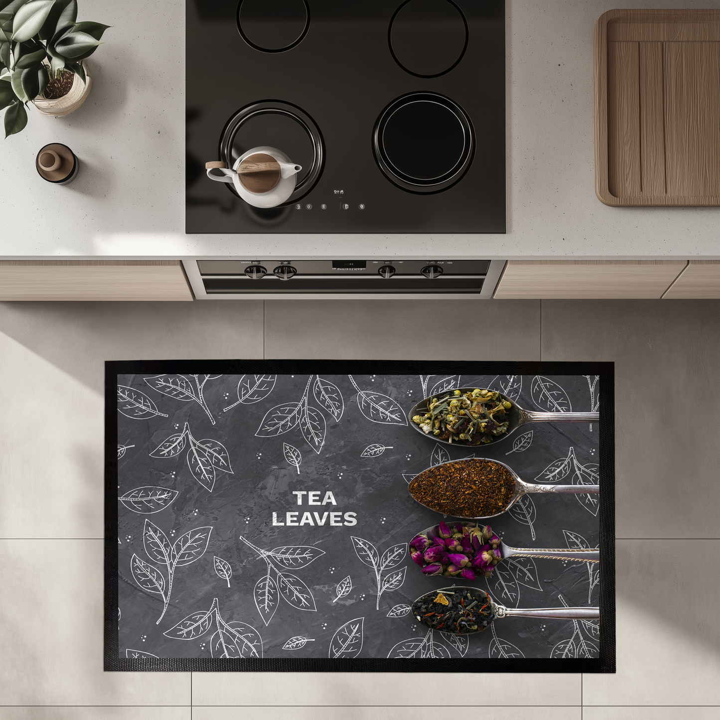 Printed Spices, Herbs & Spoon Design Kitchen Mat, Non-Slip