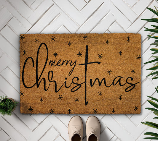 Snowflakes Merry Christmas Doormat, Festive Winter Welcome Mat, Xmas Gift