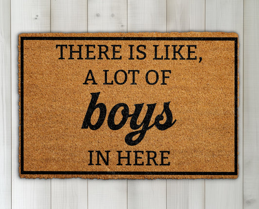Custom Humorous Welcome Mat, Boys Mom Dad Housewarming Floormat