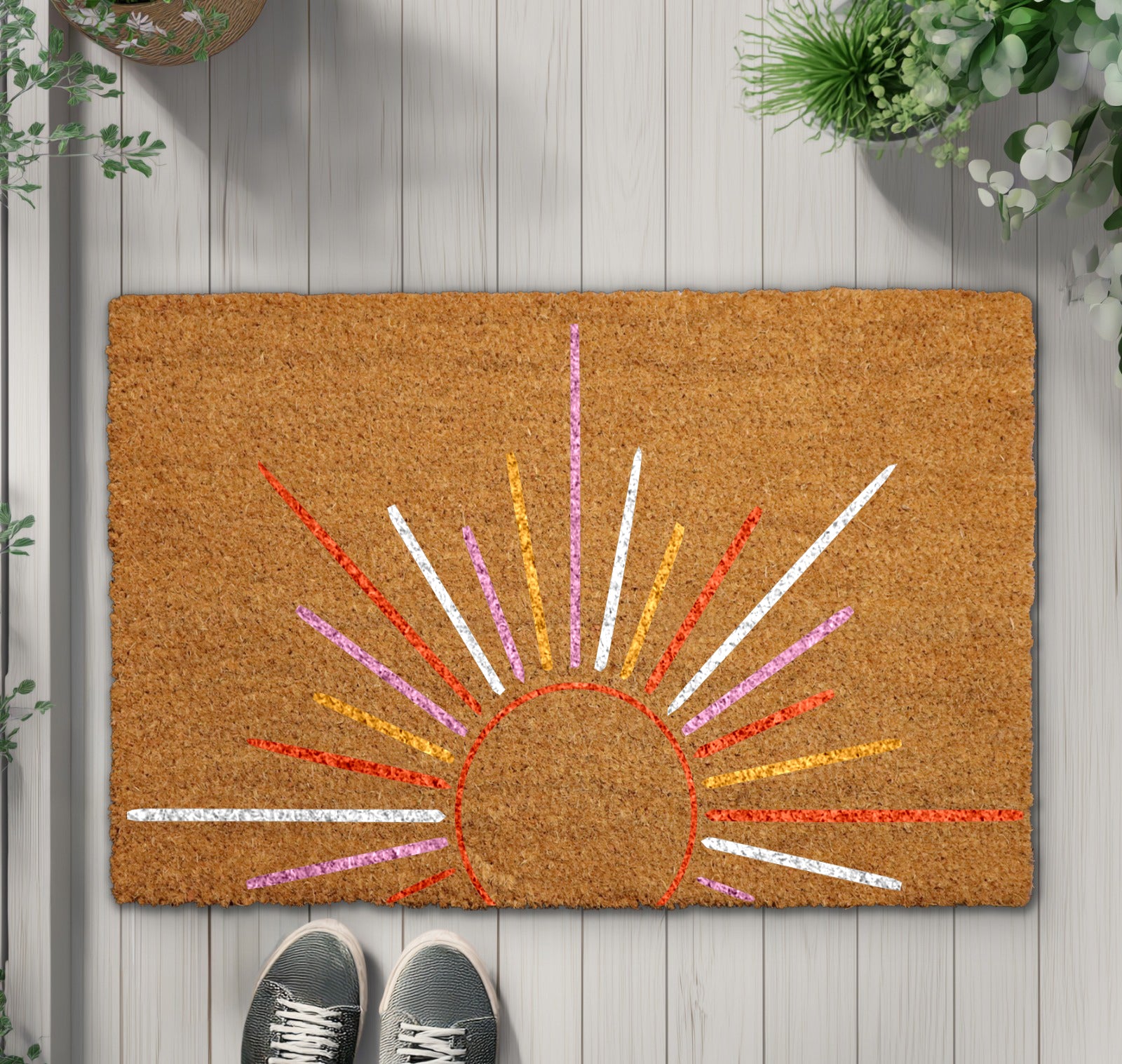 Sunburst Welcome Mat, Minimalist Front Porch Decor, Housewarming Gift Idea