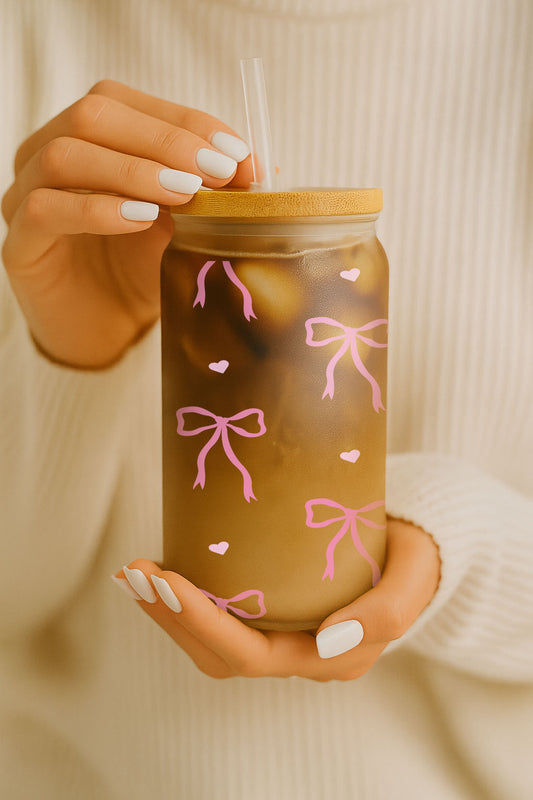 Girly Pink Coquette Tumbler, Cute Bows, Aesthetic Bamboo Lid