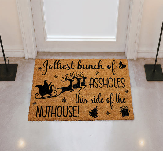 Jolliest Bunch Doormat: Humorous Holiday Decor, Housewarming Gift