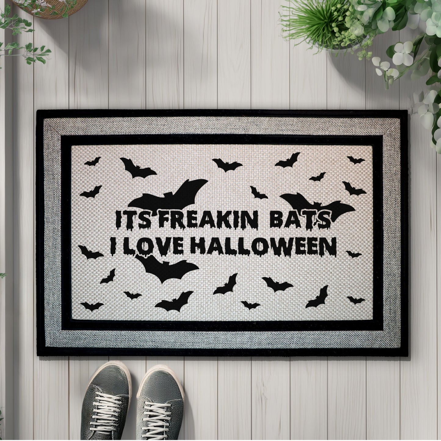 Freakin' Bats Welcome Mat, Spooky Season Floor Rug, Fall Decor