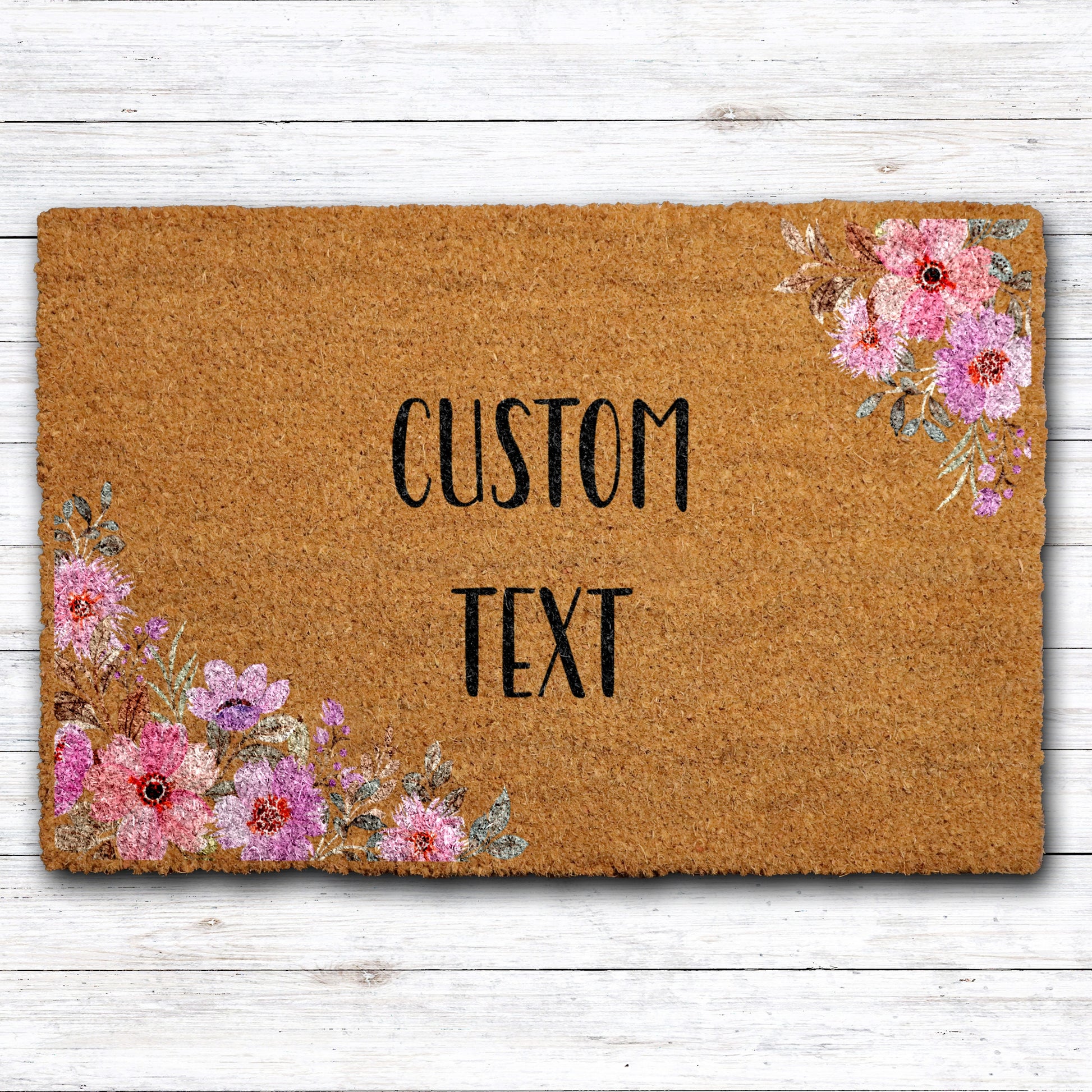 Personalized Floral Doormat, Boho Welcome Mat for Unique Housewarming