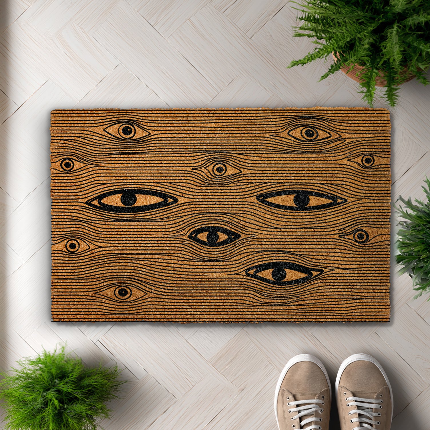 Abstract Art Front Porch Decor, Mystical Eyes Doormat for Spiritual Home