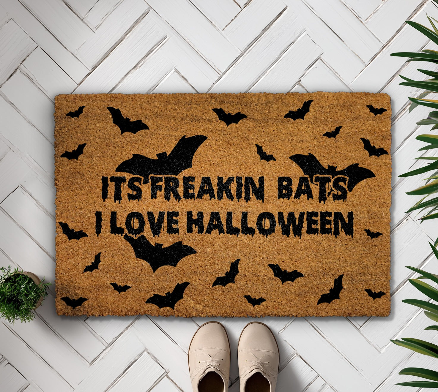 Freakin' Bats Doormat: Spooky Season Welcome Mat, Funny Housewarming Gift