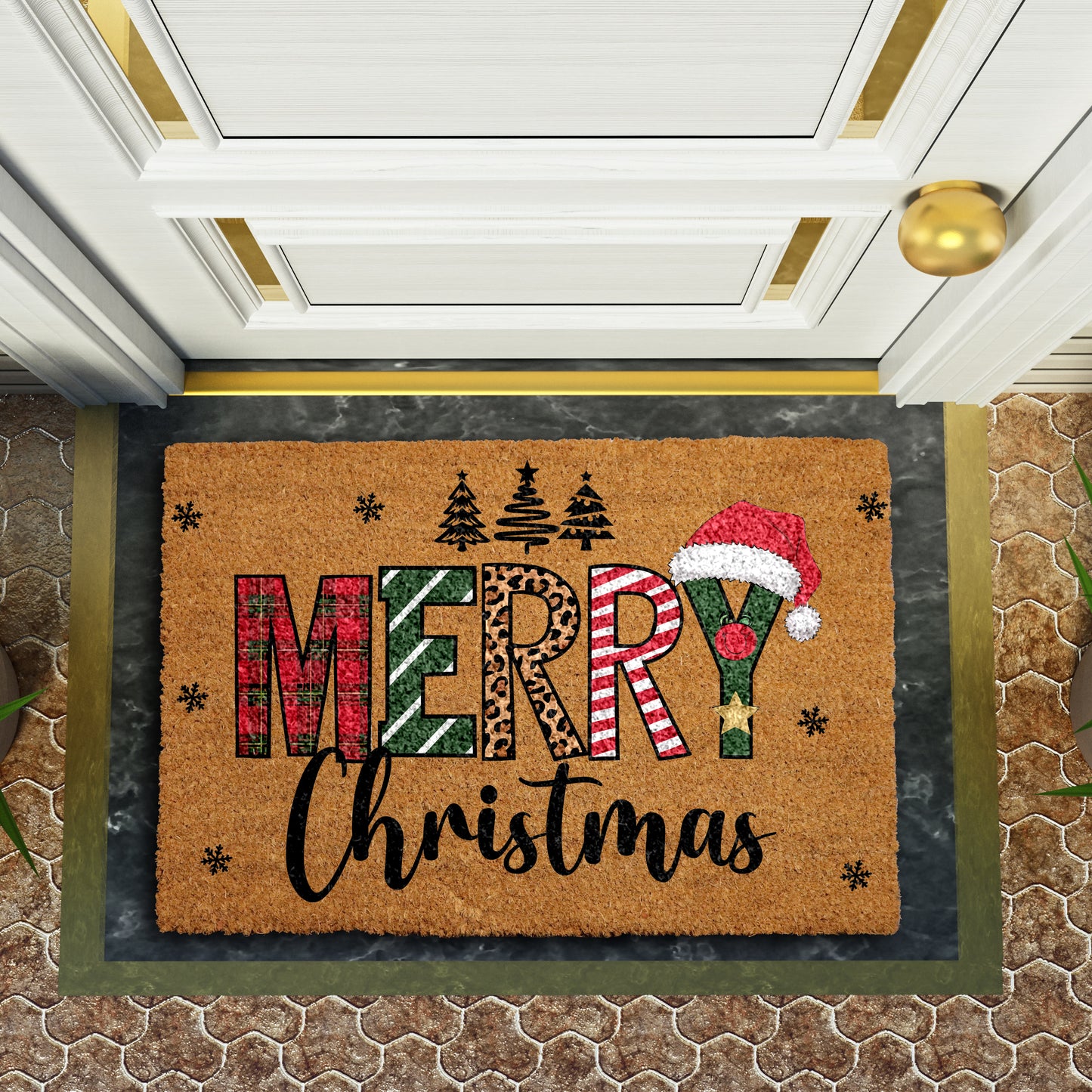 Celebrate with Style: Modern Holiday Welcome Mat, Front Door Festive(',')