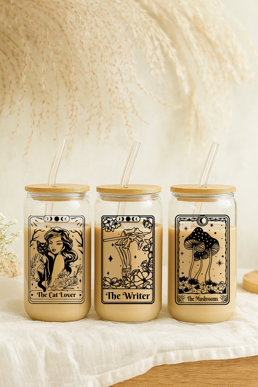 Mystical Tarot Cards Themed Glass Tumbler, Witchy Aesthetic Cup