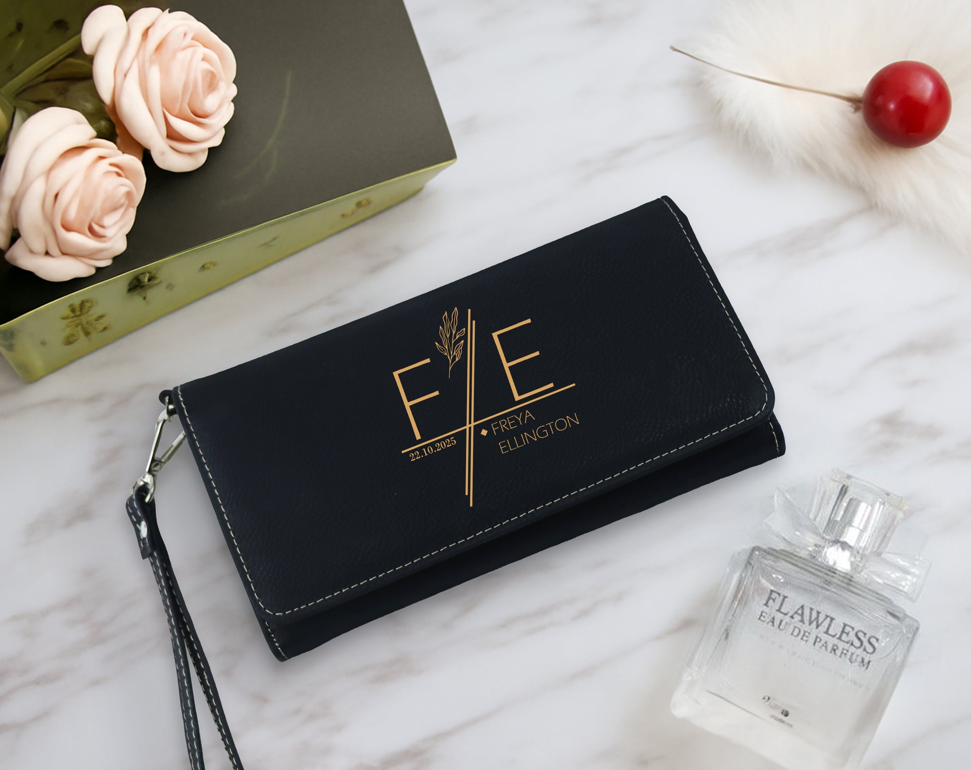 Custom Vegan Leather Wallet & Clutch, Engraved Anniversary Gift for Her