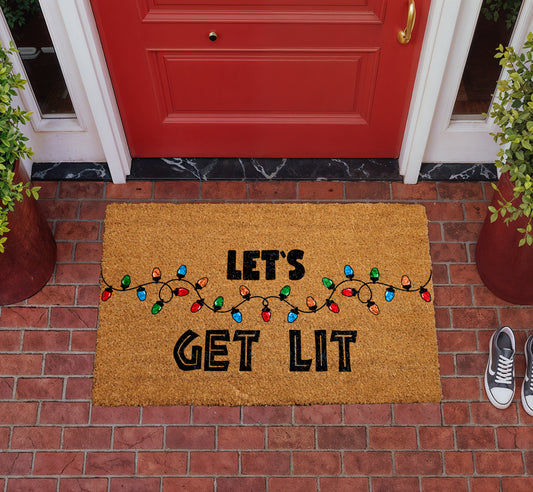 Get Lit Christmas Doormat, Funny Xmas Lights Welcome Mat!