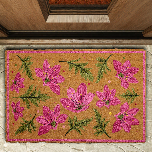 Vibrant Pink Floral Pattern Doormat, Brighten Your Home Entrance.